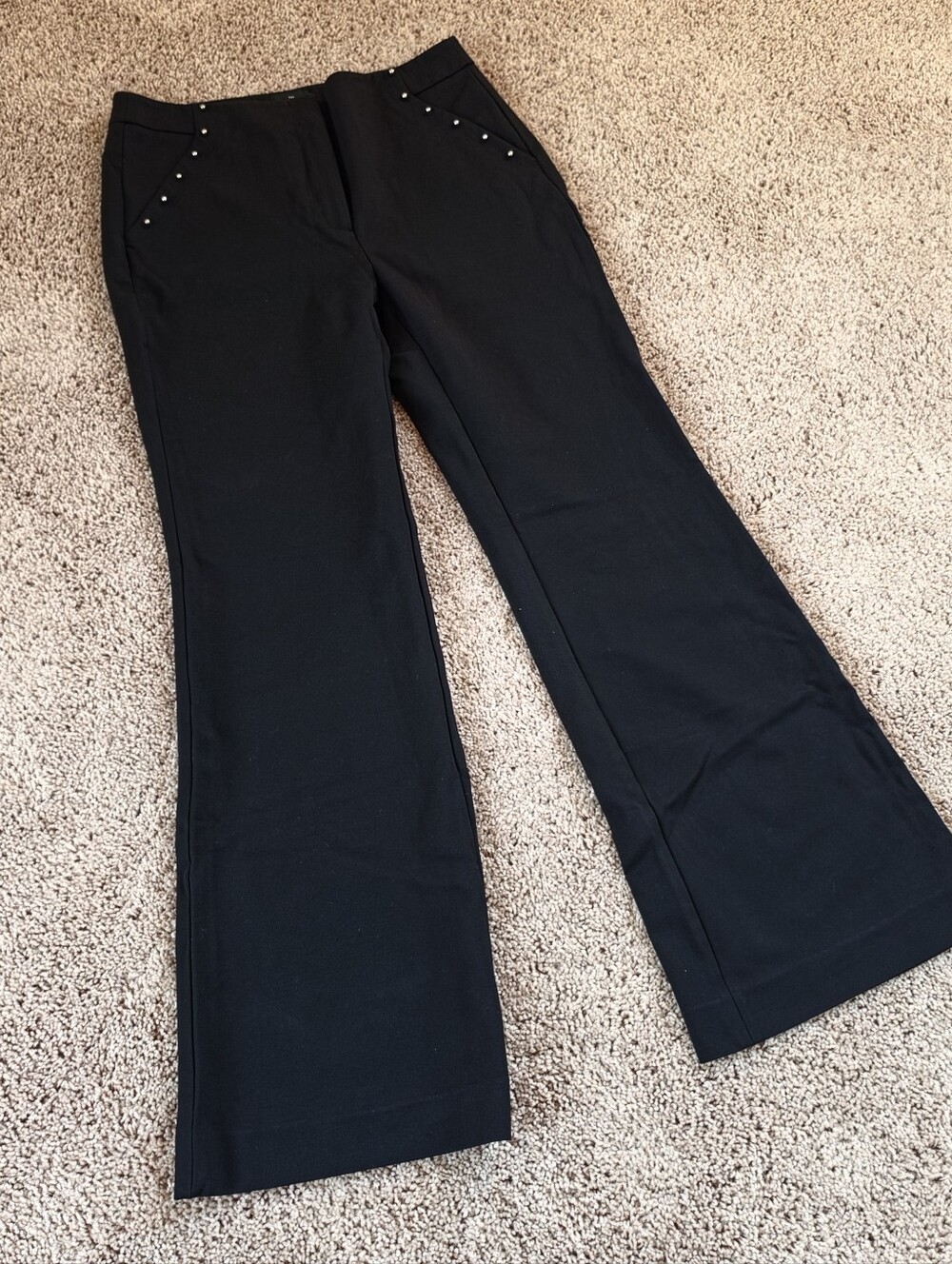 White House Black Market "The Slim Flare" pants 10 distinct silver studs